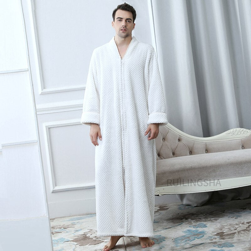 Warme Badjas met Rits en Capuchon Fleece Ochtendjas Unisex Loungewear Winter Huisjas voor Heren Dames