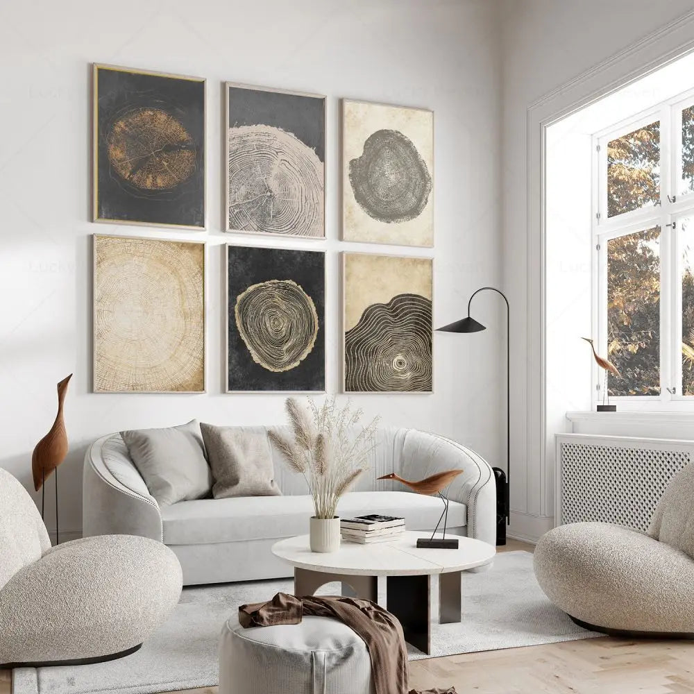 Abstracte Boomringen Canvas Wanddecoratie 60x40 cm Organische Textuur Art Print Rustiek Moderne Interieurstijl Natuurgeïnspireerd