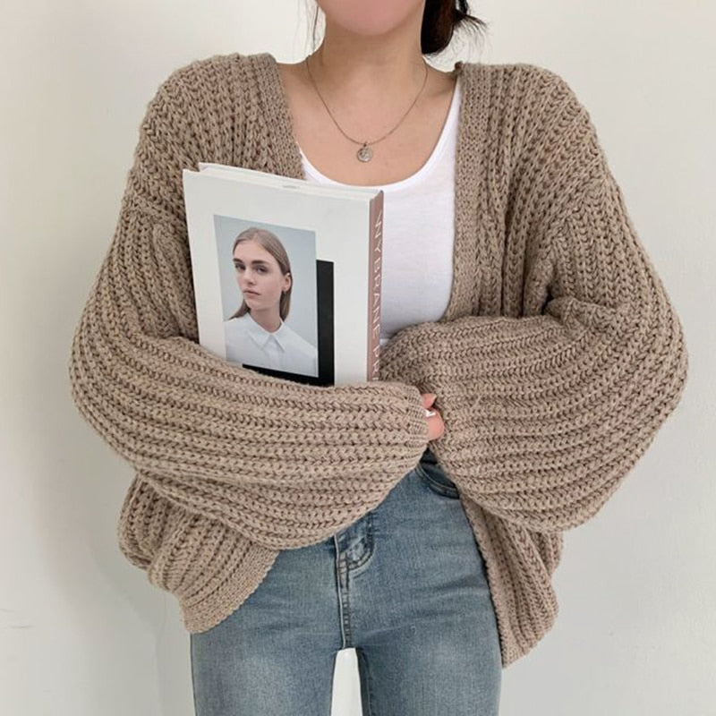 Grofgebreid Oversized Vest met Ballonmouwen Kabelpatroon Dames Open Cardigan Universele Maat Gebreid