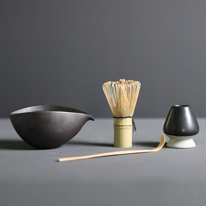 Japanse Matcha Theeset 4-delig Bamboe Keramiek Traditionele Ceremonie Klopper Kom Lepel Theeservies Thee