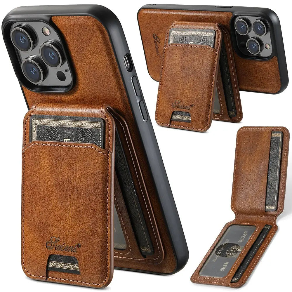 Leren Telefoonhoesje Portemonnee iPhone 15 Pro Max Zwart Bruin Blauw Rood Khaki Cardholder Flip Case