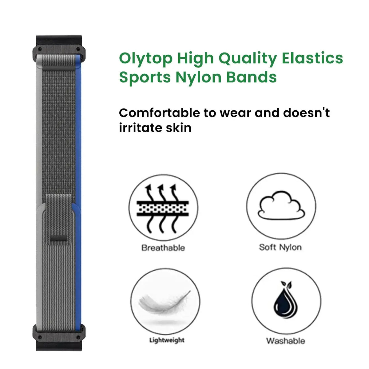 Verstelbare Nylon Sportband voor Smartwatch - Ademend Klittenband Polsbandje 20mm 22mm 26mm Fitnesstracker