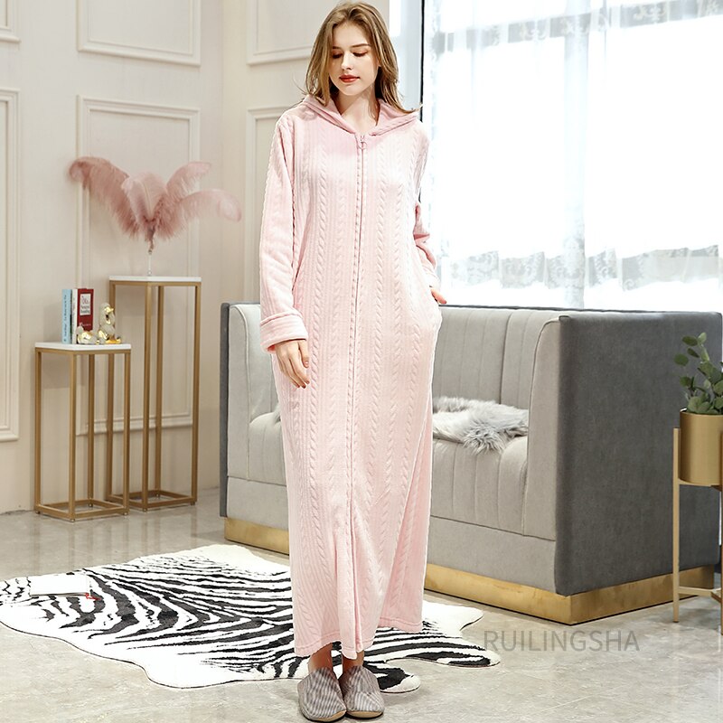 Warme Badjas met Rits en Capuchon Fleece Ochtendjas Unisex Loungewear Winter Huisjas voor Heren Dames