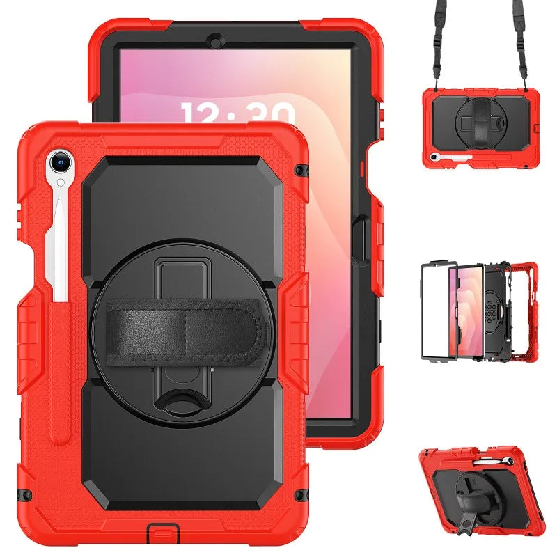 Robuuste Tablethoes Drielaags Roteerbare Handgreep Kickstand Schouderriem Stylus Houder Samsung Galaxy