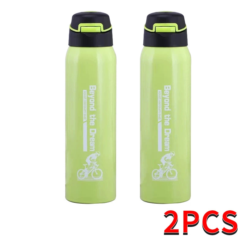Thermosfles Fiets 500ml Dubbelwandig RVS Drinkfles Sportdop Draagkoord Isolatie Temperatuurbehoud Waterfles