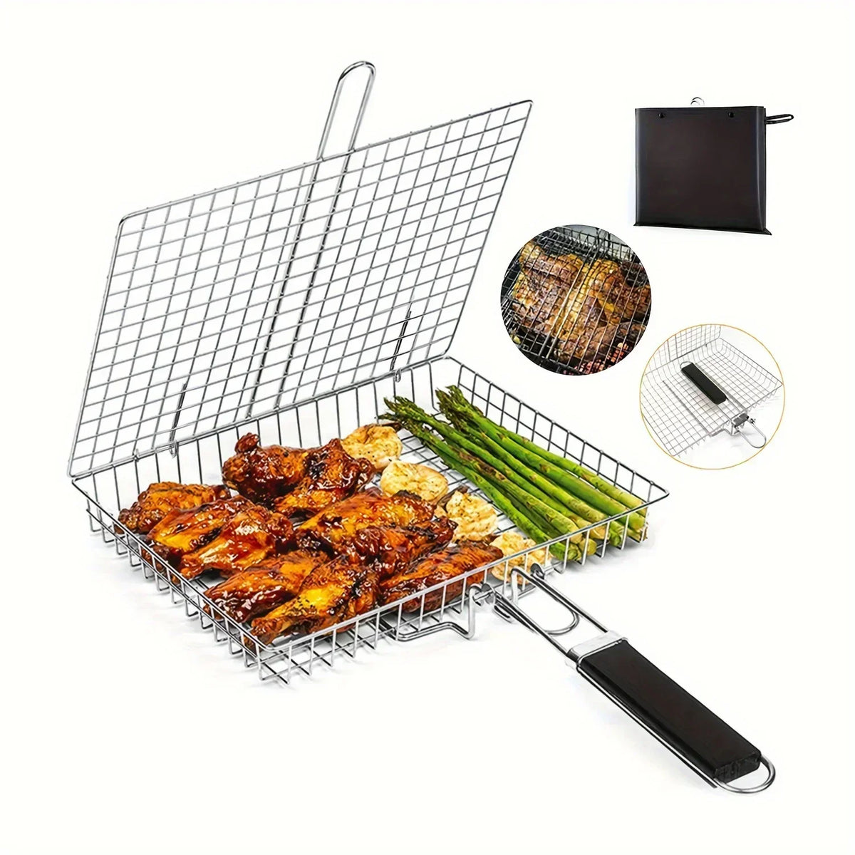Inklapbare Grillmand Roestvrij Staal Antiaanbak BBQ Groente Vlees Vis Camping Barbecue Houtskool Grill