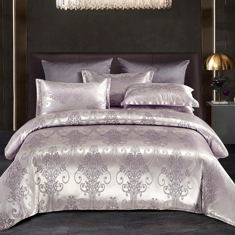 Satijnen Jacquard Dekbedovertrek Set 220x240 Tweepersoons Zomer Beddengoed Luxe Slaapkamer Dekbed Overtrekset