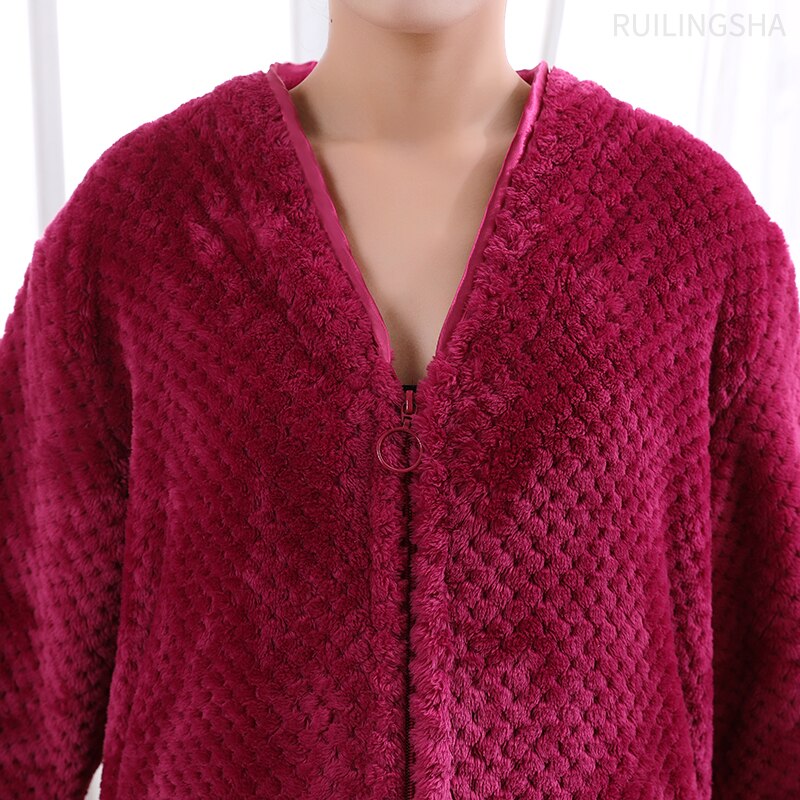 Warme Badjas met Rits en Capuchon Fleece Ochtendjas Unisex Loungewear Winter Huisjas voor Heren Dames