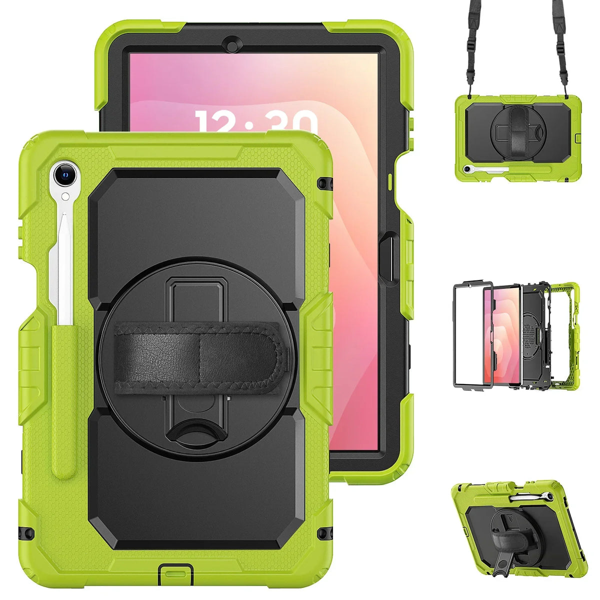 Robuuste Tablethoes Drielaags Roteerbare Handgreep Kickstand Schouderriem Stylus Houder Samsung Galaxy