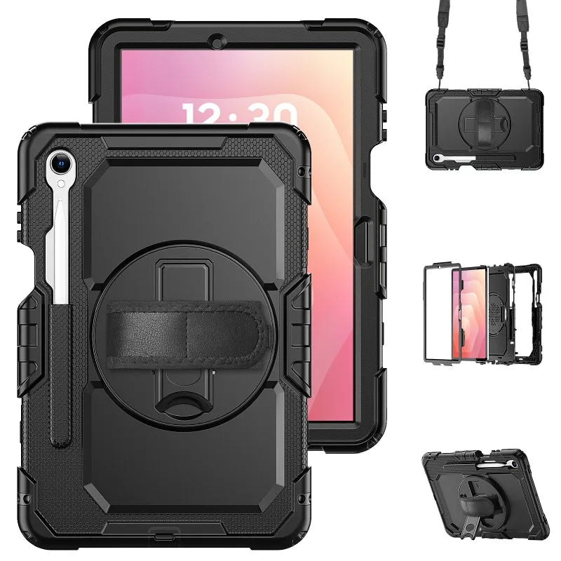 Robuuste Tablethoes Drielaags Roteerbare Handgreep Kickstand Schouderriem Stylus Houder Samsung Galaxy