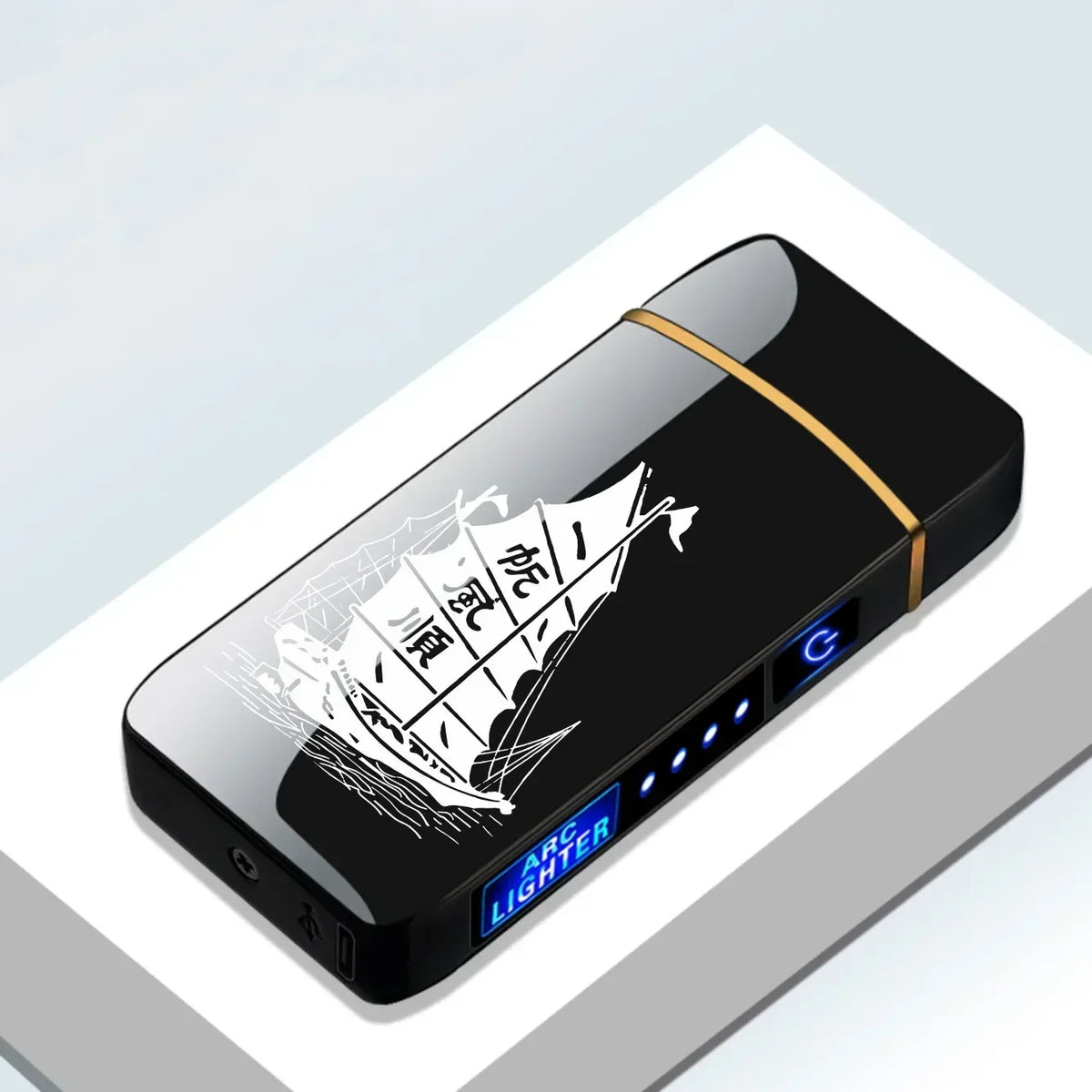 Oplaadbare USB Plasma Aansteker Blauw Metaal Dubbele Lichtboog Windbestendig voor Kaars Kachel Binnen Buiten Modern Design Milieuvriendelijk zonder Gas Aanraakbediening LED Batterij-indicator