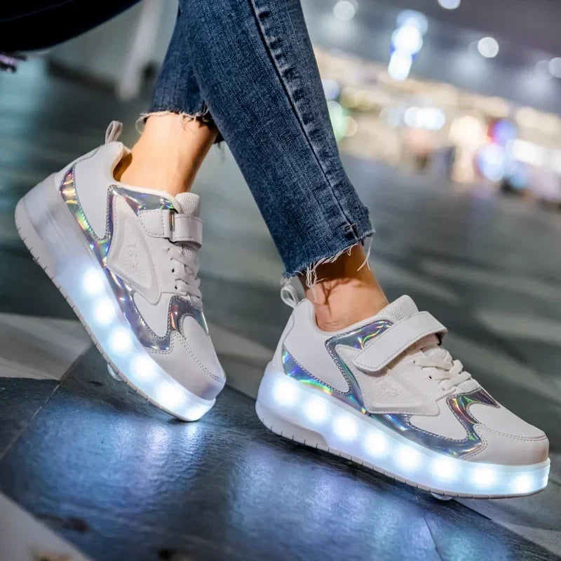 LED Wieltjeschoenen Kinderen Synthetisch Roze met Verlichting Rolschoenen Sneakers met Wielen voor Buitenspelen