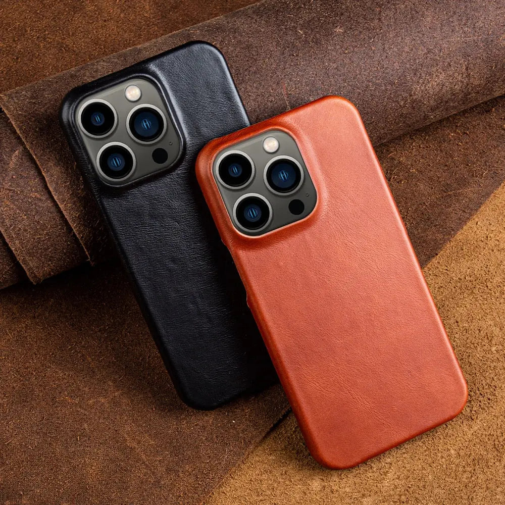 Lederen Telefoonhoesje iPhone Rundleder Beschermhoes Handgemaakt Vintage Stijl Premium Grip Duurzaam Design