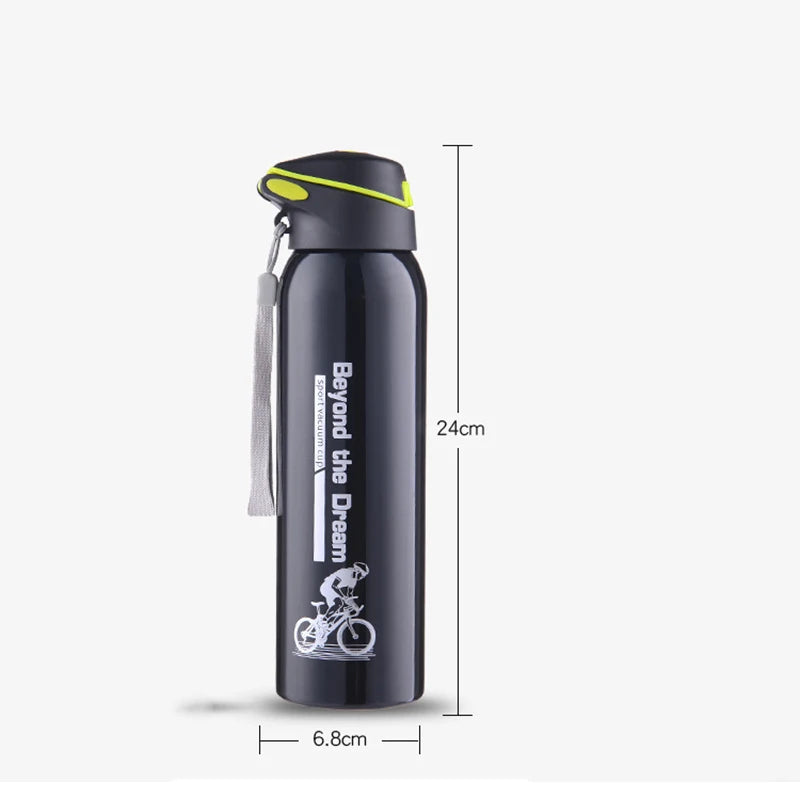 Thermosfles Fiets 500ml Dubbelwandig RVS Drinkfles Sportdop Draagkoord Isolatie Temperatuurbehoud Waterfles
