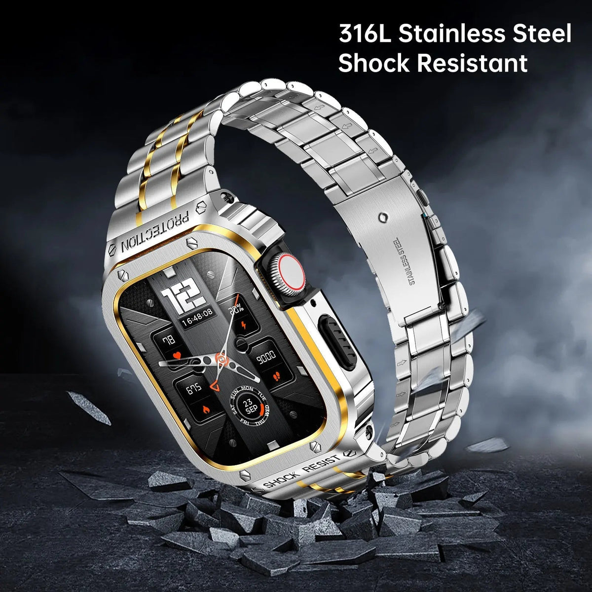Roestvrijstalen Horlogeband met Beschermhoes 45mm 44mm Smartwatch Accessoire Zwart Zilver Goud Stijlvol