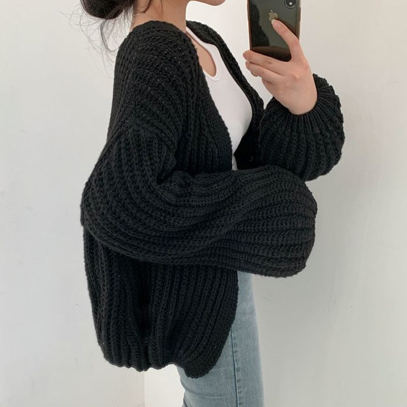 Grofgebreid Oversized Vest met Ballonmouwen Kabelpatroon Dames Open Cardigan Universele Maat Gebreid