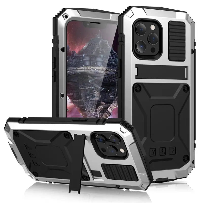 Metalen iPhone Hoesje 11 12 13 14 Series Schokbestendig Heavy Duty Robuust Beschermhoes Stevige Bumper