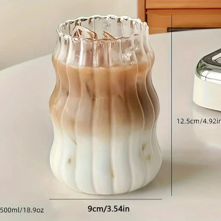 Geribbelde Glazen Tumbler Set 4-Delig Hittebestendig Borosilicaatglas Modern Design
