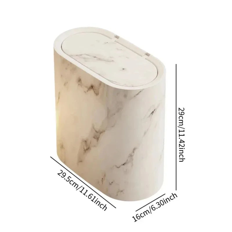 Afvalbak Marmerdesign Ellips Push Deksel Badkamer WC Kantoor Nordic Scandinavisch Compact Hygiënisch