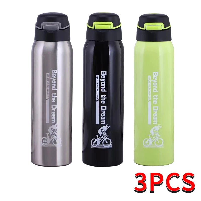 Thermosfles Fiets 500ml Dubbelwandig RVS Drinkfles Sportdop Draagkoord Isolatie Temperatuurbehoud Waterfles