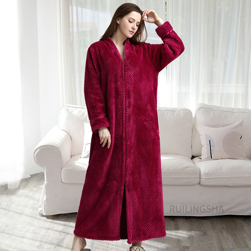 Warme Badjas met Rits en Capuchon Fleece Ochtendjas Unisex Loungewear Winter Huisjas voor Heren Dames