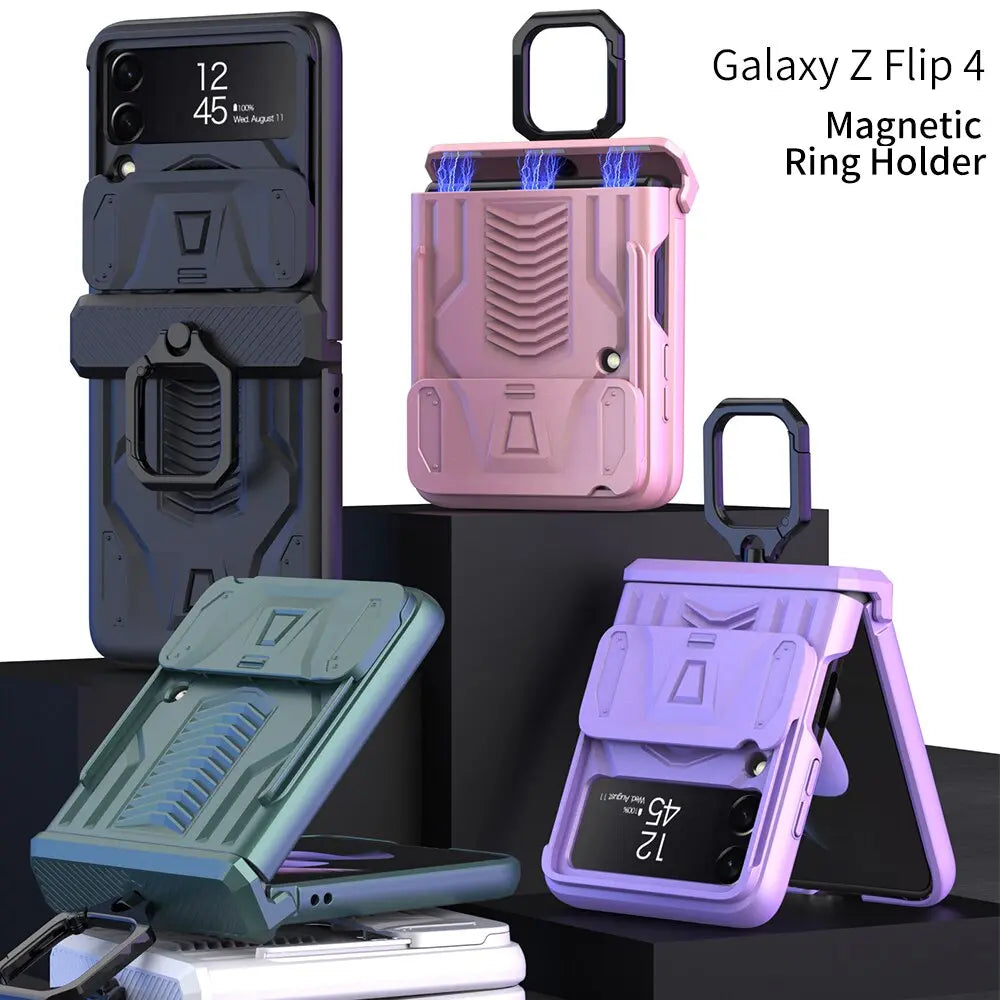 Magnetische Vouwtelefoonhoes met Ringhouder voor Z Flip 3 & 4 Klapcamera Schokbestendig Beschermhoesje