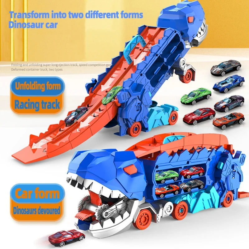 Racebaan Dinosaurus Speelset Kunststof 50 cm Blauw Rood Kinder Speelgoed Auto Track Opvouwbaar Opbergbox Racebaan Set