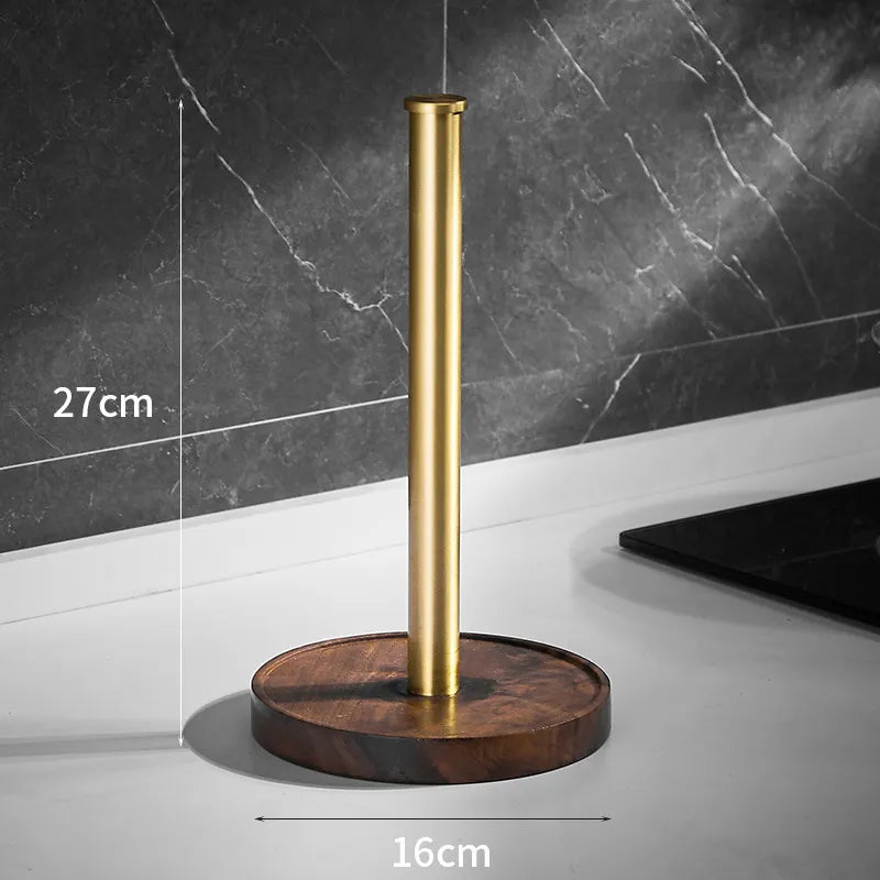 Keukenrolhouder Walnoothout RVS 31cm Donkerbruin Keuken Tafel Staand Design Keukenaccessoire Houder Papierrol Modern