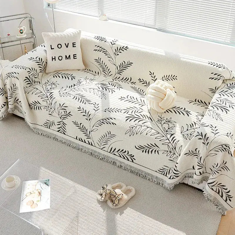 Chenille Jacquard Bankbeschermer met Bladpatroon - Antislip Bankhoes Bescherming