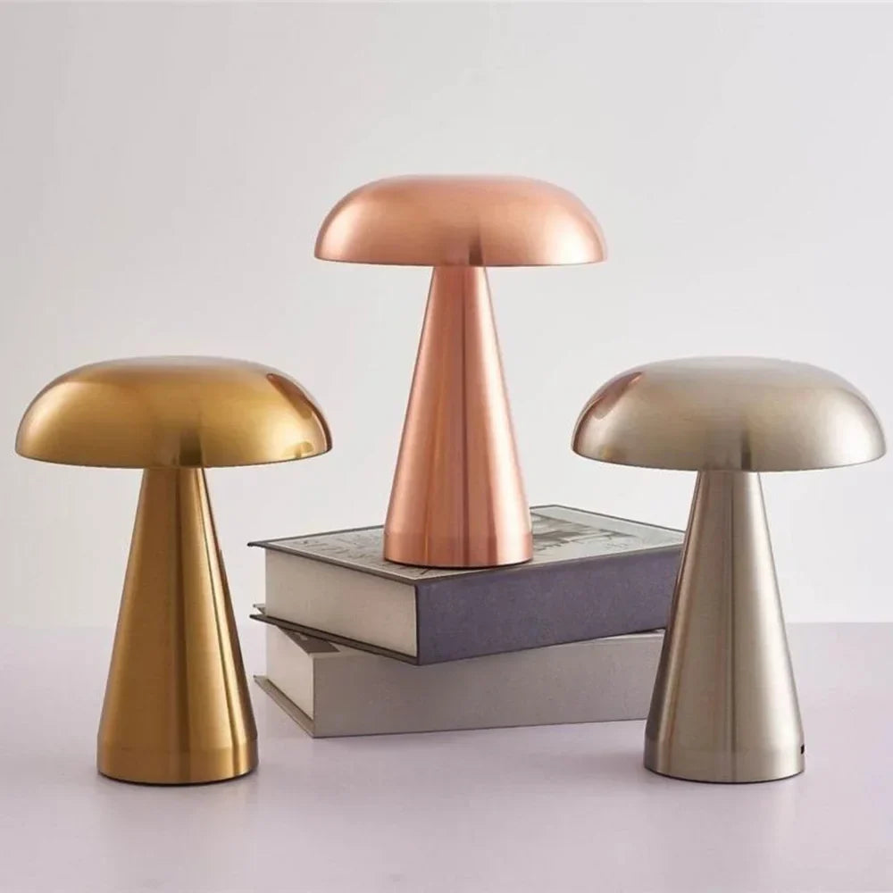 Decoratieve Paddenstoel Tafellamp LED Draadloos Oplaadbaar Metaal 21cm Drie Kleurtemperaturen Scandinavisch Design Nachtverlichting Sfeerlamp