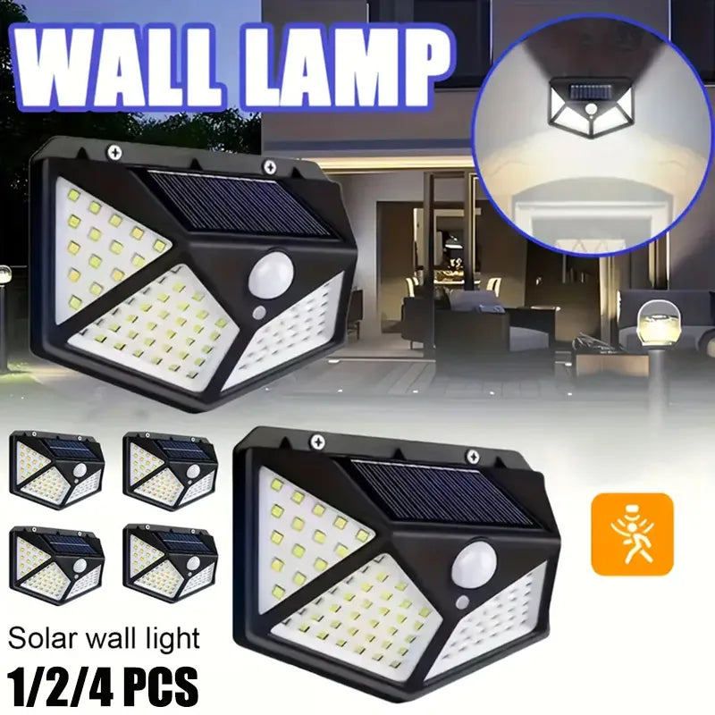 Zonne-energie Wandlamp Buiten 100 LED Bewegingssensor Waterdicht IP65 Zwart Veiligheidsverlichting Tuin