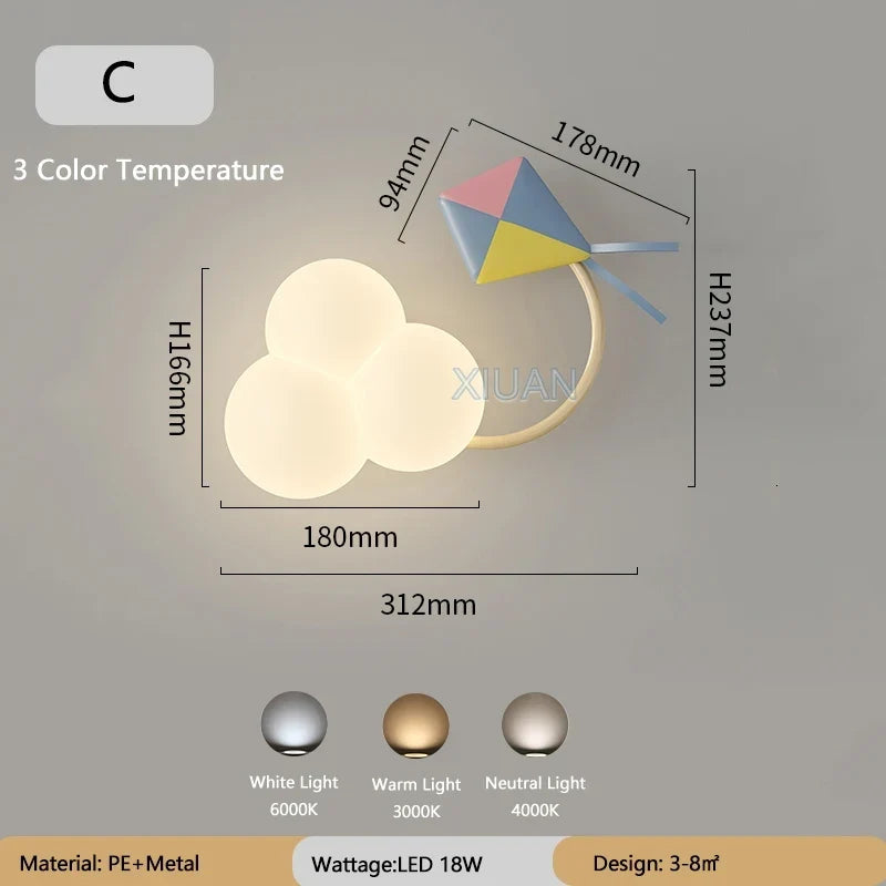 LED Wandlamp Kinderkamer met Vliegtuig Wolk Regenboog Ster Motief Drie Lichttemperaturen Dimbaar Sfeerlicht