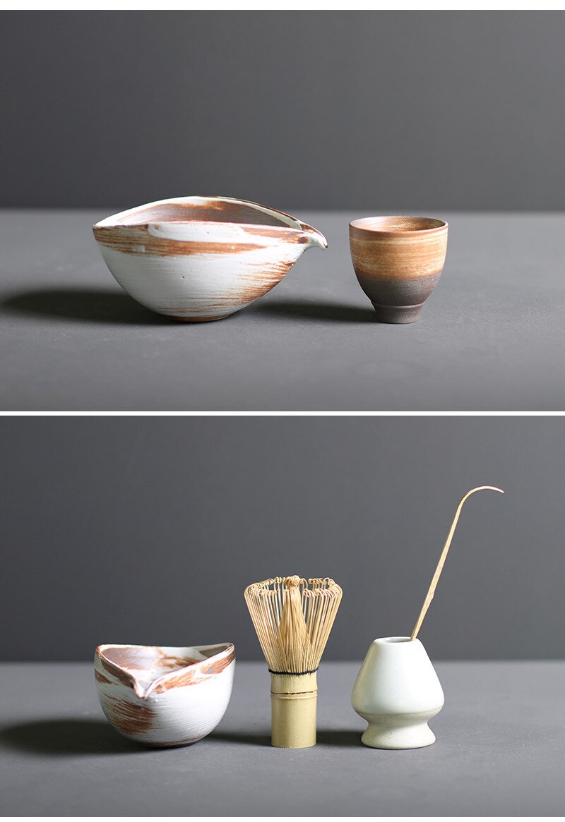 Japanse Matcha Theeset 4-delig Bamboe Keramiek Traditionele Ceremonie Klopper Kom Lepel Theeservies Thee