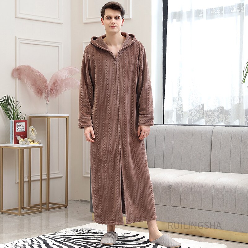 Warme Badjas met Rits en Capuchon Fleece Ochtendjas Unisex Loungewear Winter Huisjas voor Heren Dames