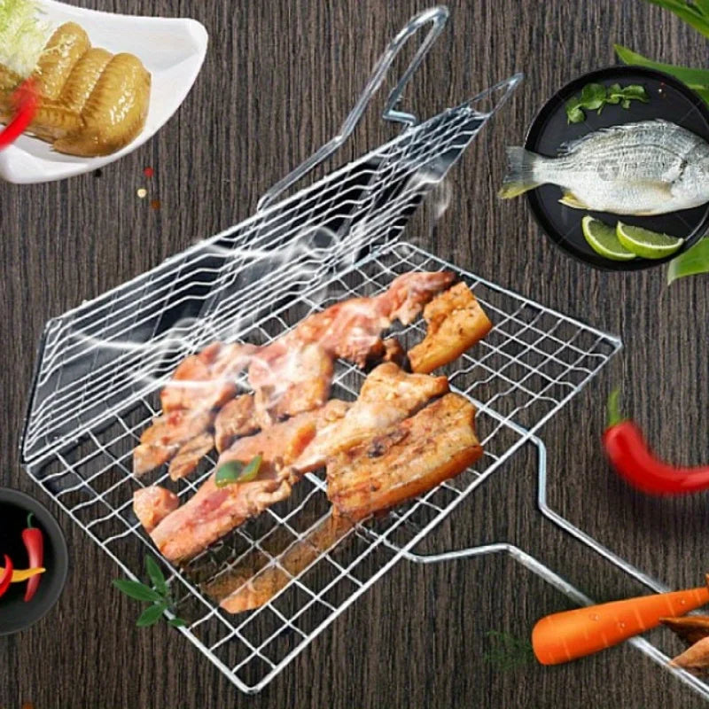 Inklapbare Grillmand Roestvrij Staal Antiaanbak BBQ Groente Vlees Vis Camping Barbecue Houtskool Grill