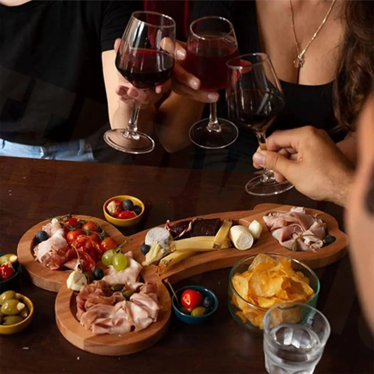 Multi-Compartiment Serveerplank van Donker Hout - Praktische Snackplank met Meerdere Vakjes voor Hapjes & Dips