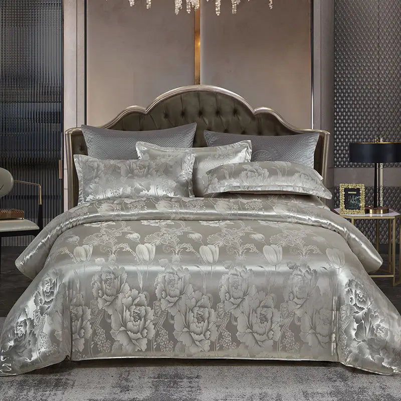 Satijnen Jacquard Dekbedovertrek Set 220x240 Tweepersoons Zomer Beddengoed Luxe Slaapkamer Dekbed Overtrekset