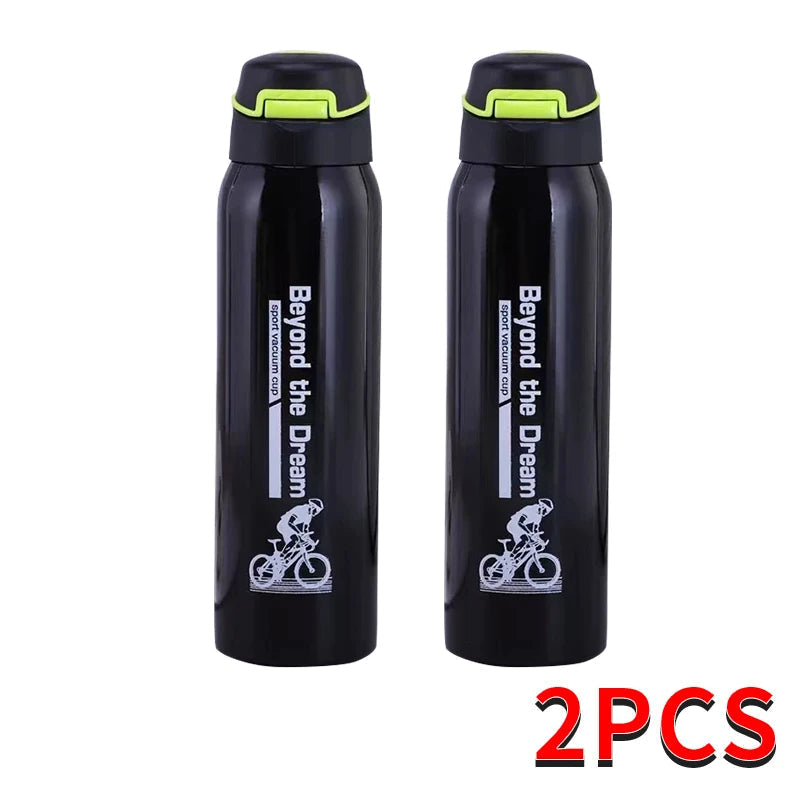 Thermosfles Fiets 500ml Dubbelwandig RVS Drinkfles Sportdop Draagkoord Isolatie Temperatuurbehoud Waterfles
