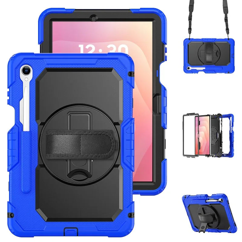 Robuuste Tablethoes Drielaags Roteerbare Handgreep Kickstand Schouderriem Stylus Houder Samsung Galaxy