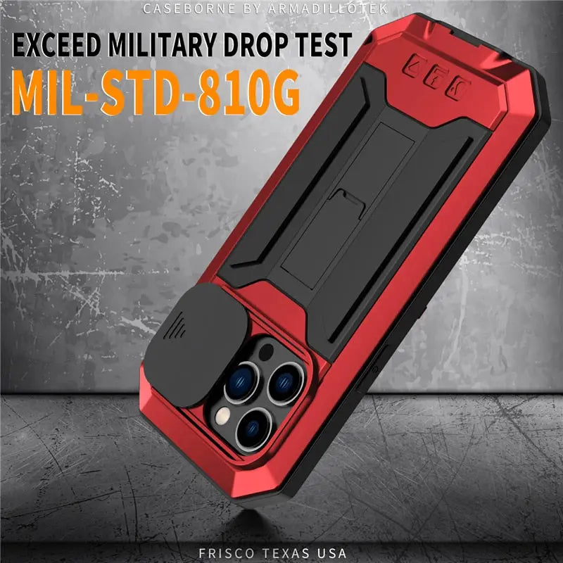 Telefoonhoesje met Geïntegreerde Schermbeschermer voor iPhone 14 13 Mini Pro Max Robuust Militair Zwart Rood