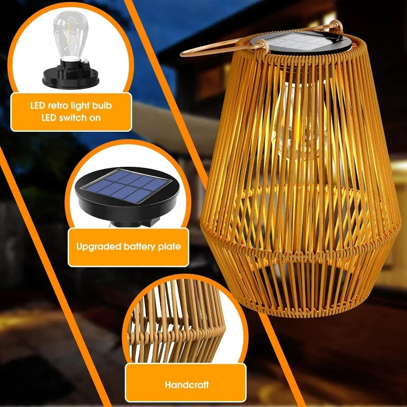 Solar Lantaarn Balkon Rotan 21 cm Automatische Schemersensor Waterdicht IP65