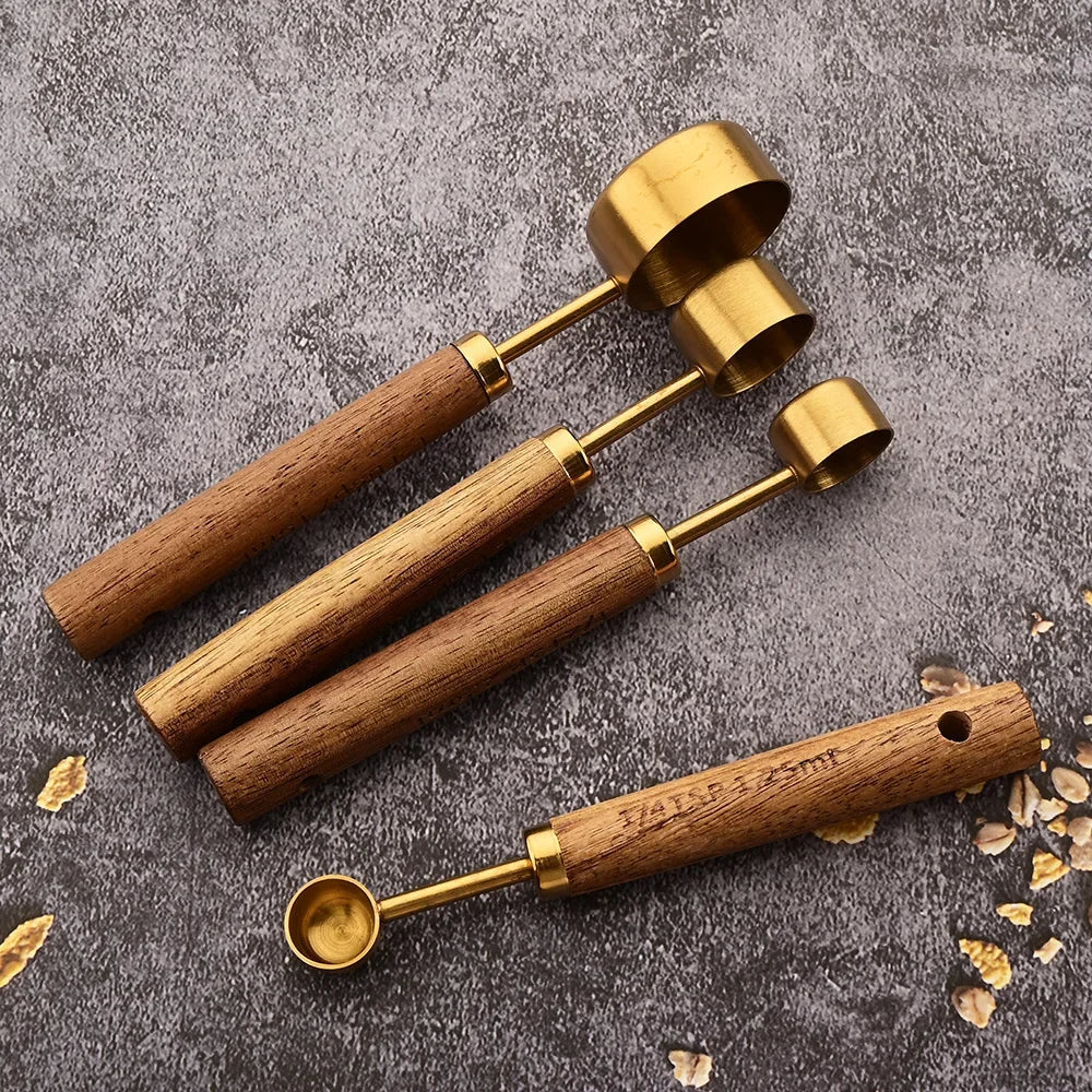 Rustiek Edelstalen Maatlepelset 8-Delig met Houten Handgrepen voor Keuken en Bakken