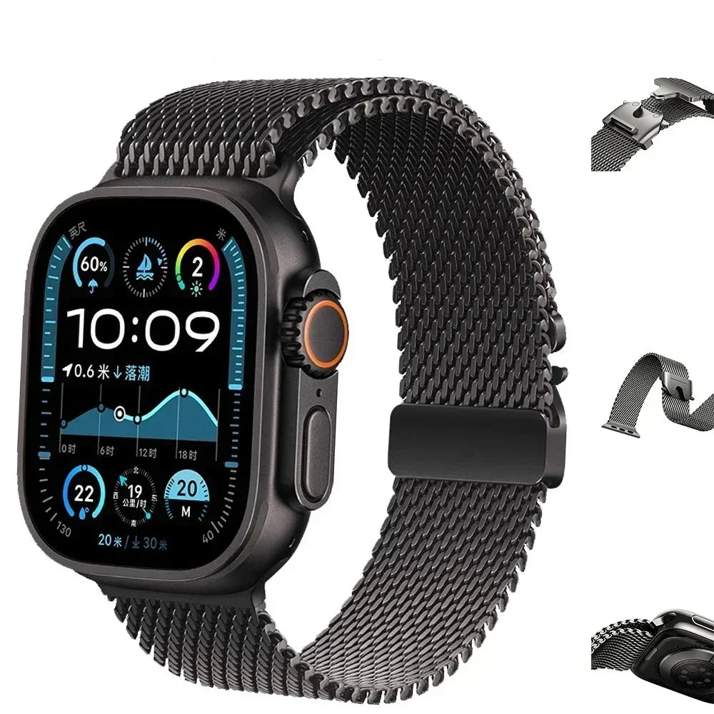 Titanium Milanese Horlogeband voor Smartwatch Zwart Grijs Verstelbaar 38-49mm Unisex Stijlvol Comfortabel