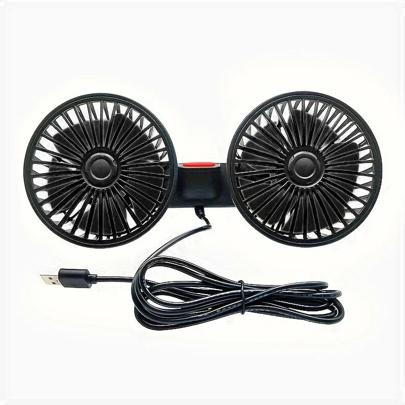 Draagbare Autoventilator met Dubbele Kop 360° Verstelbaar USB Oplaadbaar 3 Snelheden Hoofdsteun Nekkoeler voor Auto Huis Camper
