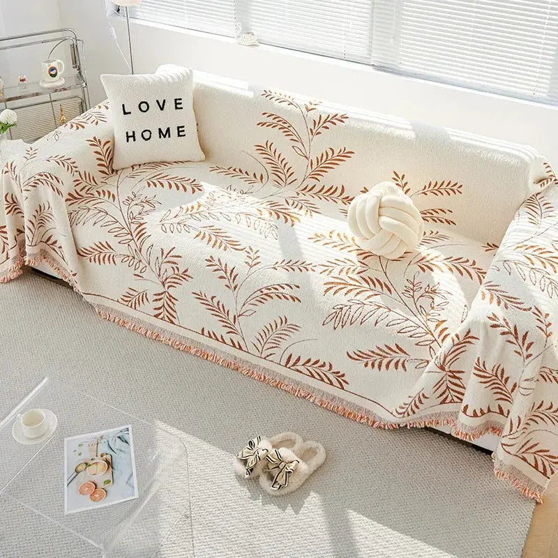 Chenille Jacquard Bankbeschermer met Bladpatroon - Antislip Bankhoes Bescherming