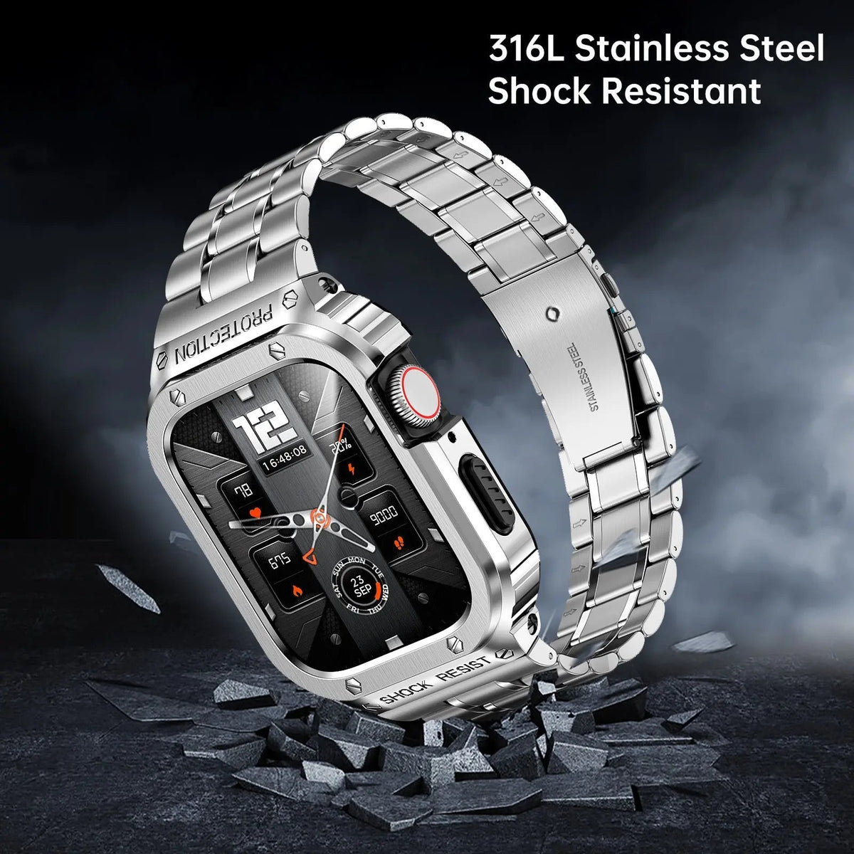 Roestvrijstalen Horlogeband met Beschermhoes 45mm 44mm Smartwatch Accessoire Zwart Zilver Goud Stijlvol
