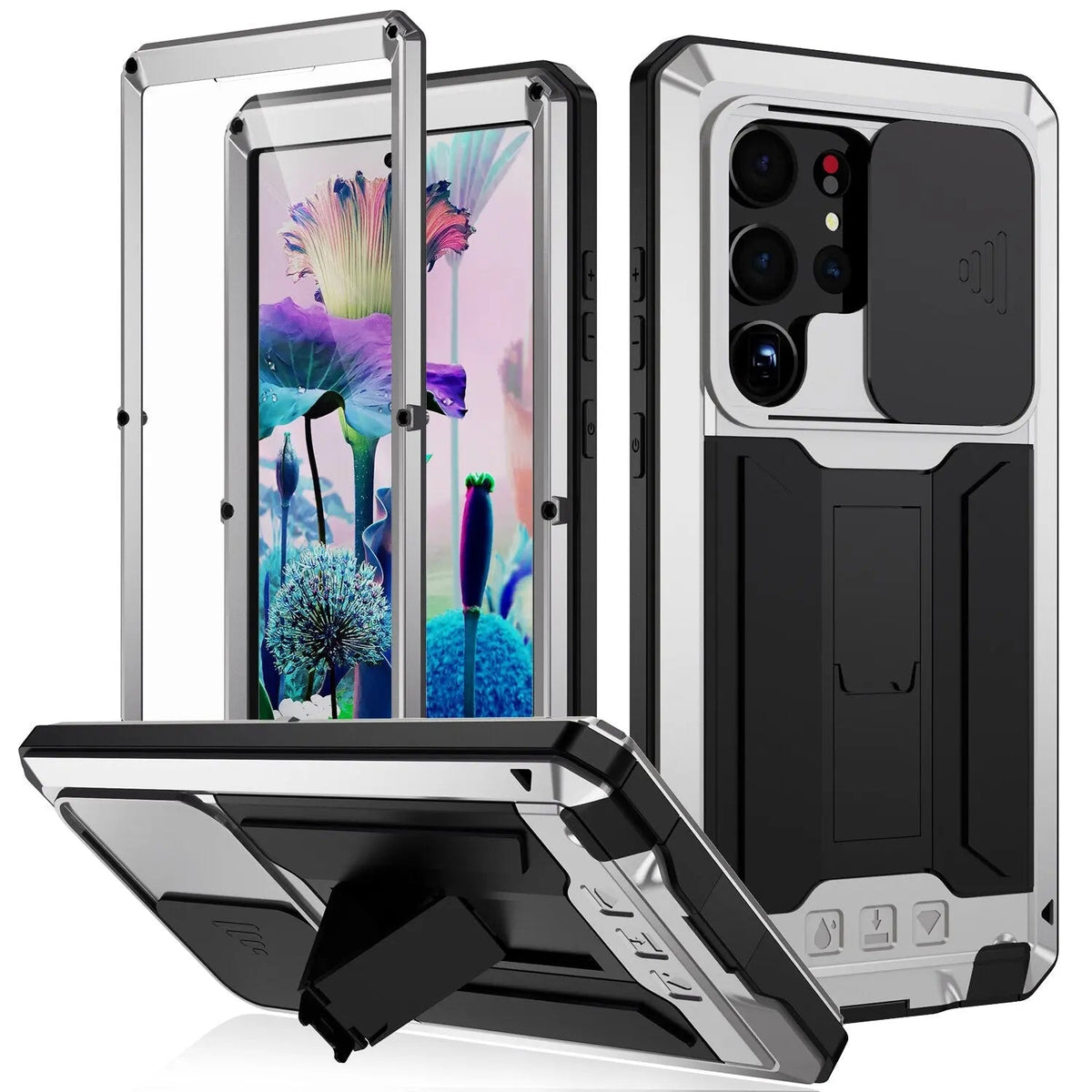 360° Telefoonhoesje Aluminium TPU Schokbestendig met Standaard Kickstand Draadloos Opladen Bescherming