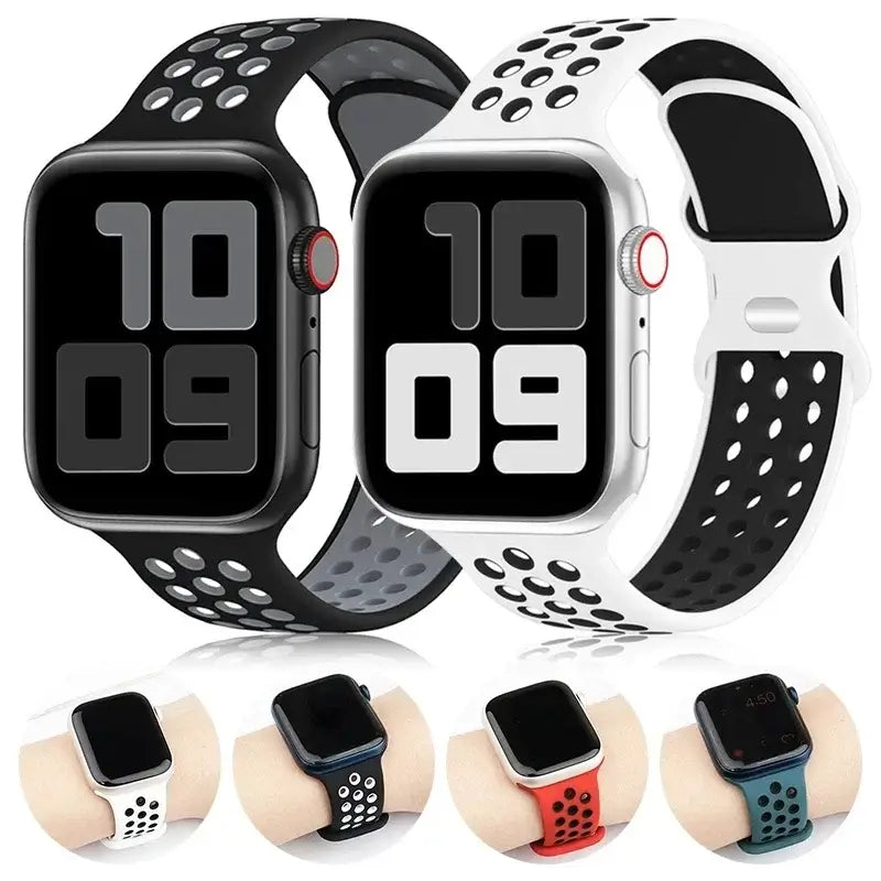 Siliconen Smartwatch Bandje - Ademend Sportbandje met Dubbele Kleuren voor 38mm tot 49mm Horloges Unisex