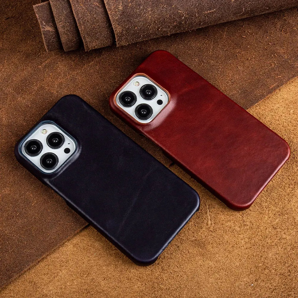 Lederen Telefoonhoesje iPhone Rundleder Beschermhoes Handgemaakt Vintage Stijl Premium Grip Duurzaam Design
