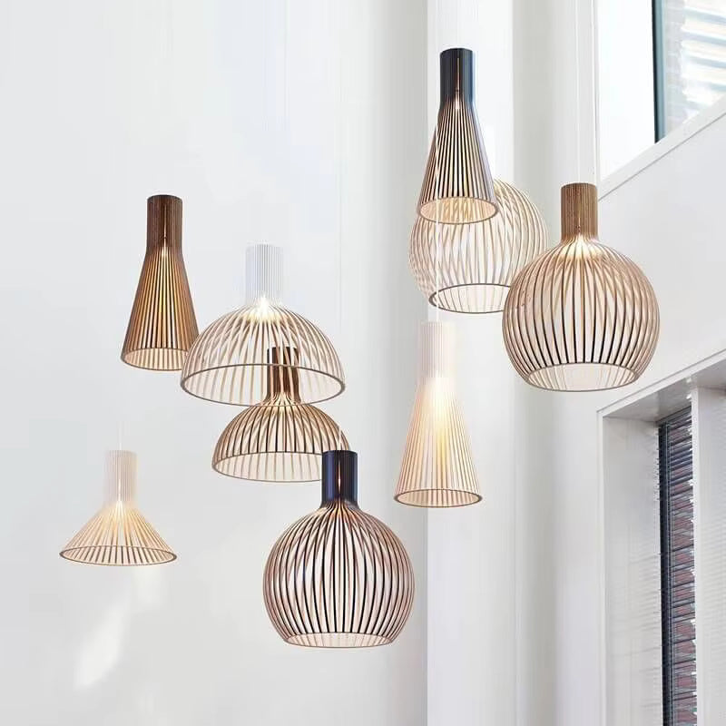 Organische Houten Hanglamp Bol Zwart met Houtstructuur 35cm 45cm